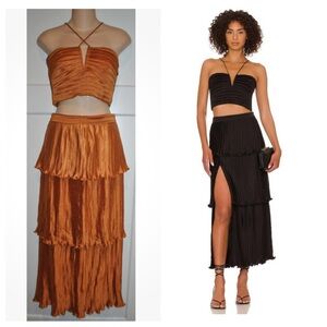 AIIFOS Revolve Jenny Maxi Tiered Skirt & Lynn Cropped Halter Top size Small $760
